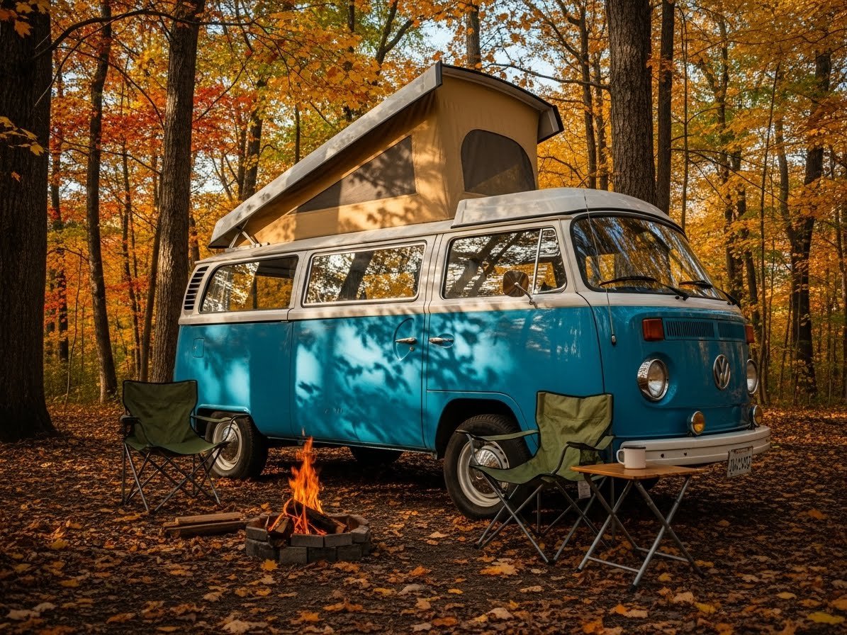 Volkswagen Mini van en bosque